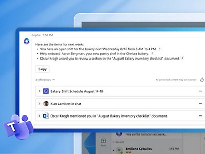 A computer screen displaying a bakery shift schedule, messages, and reminders for August.