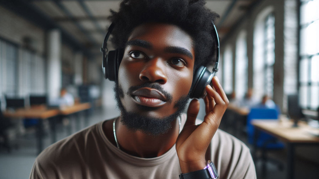 A man listening to music on headphones