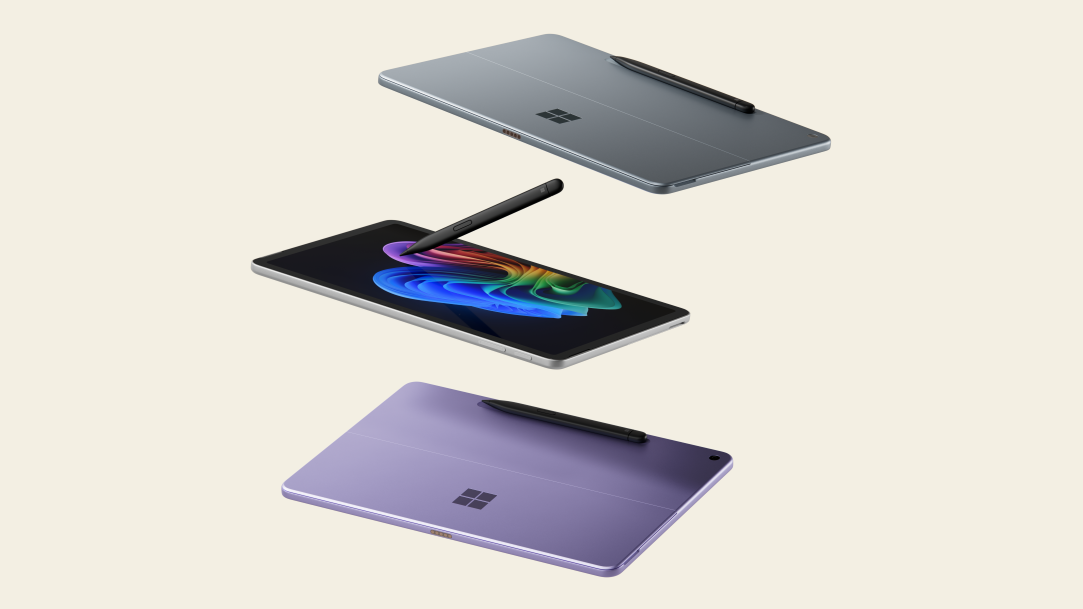 An image of Surface Pro that shows it as tablet and a laptop floating in the air