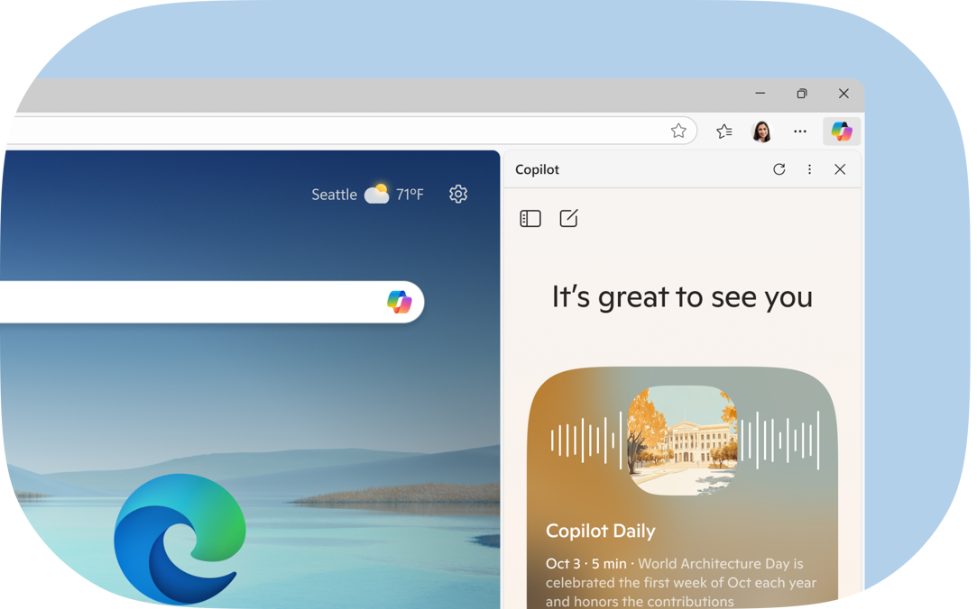 An image of a laptop with Copilot in Edge open. Copilot is chatting with the person and helping them plan a road trip.