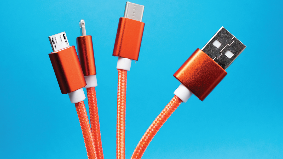 Four wired connection types, including USB-C, USB-A, mini-USB, and micro-USB cords
