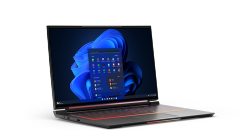 Notebook para jogos com o menu do Windows Start aberto
