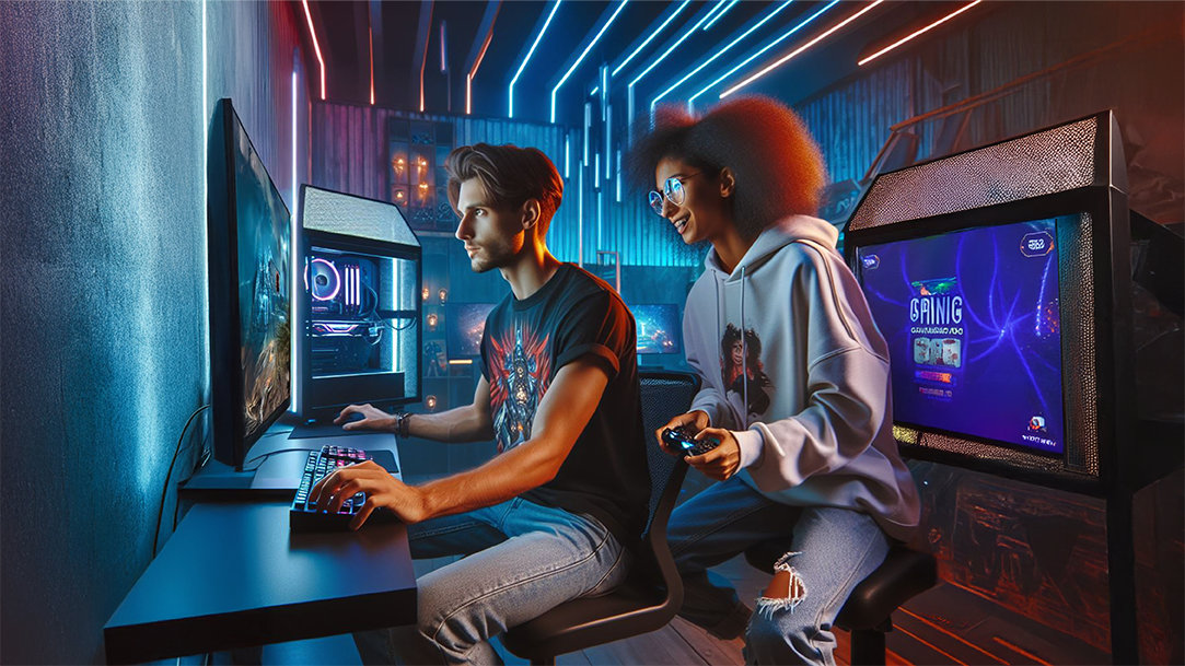 Two people playing a video game