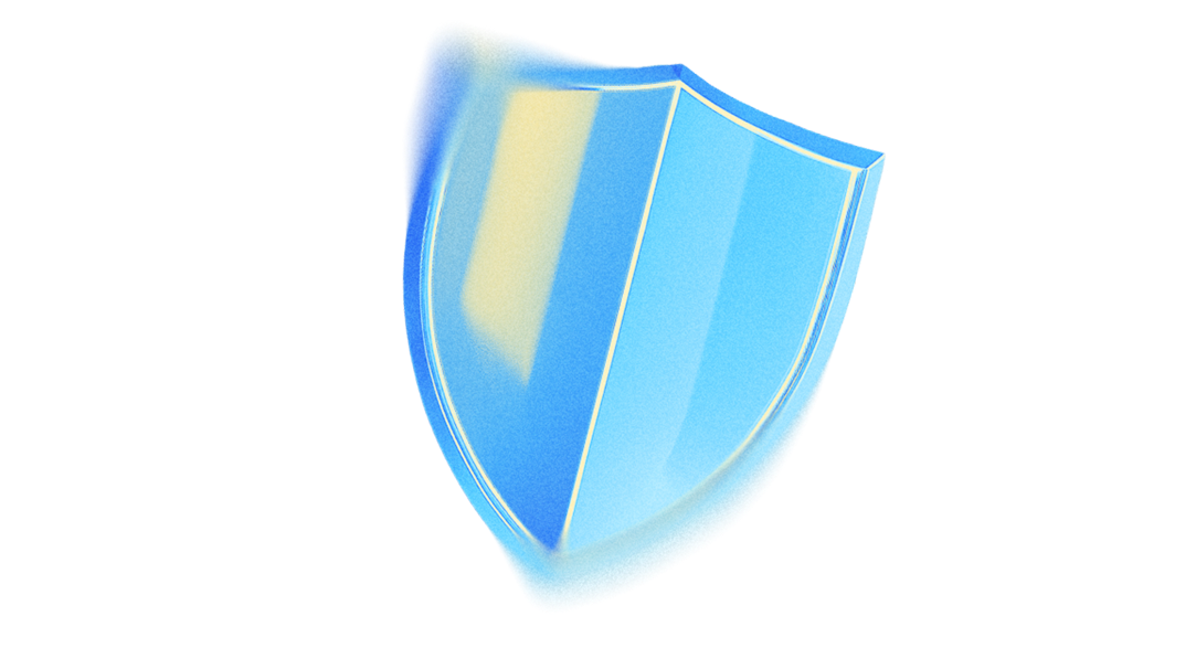 A large, three-dimensional blue shield icon