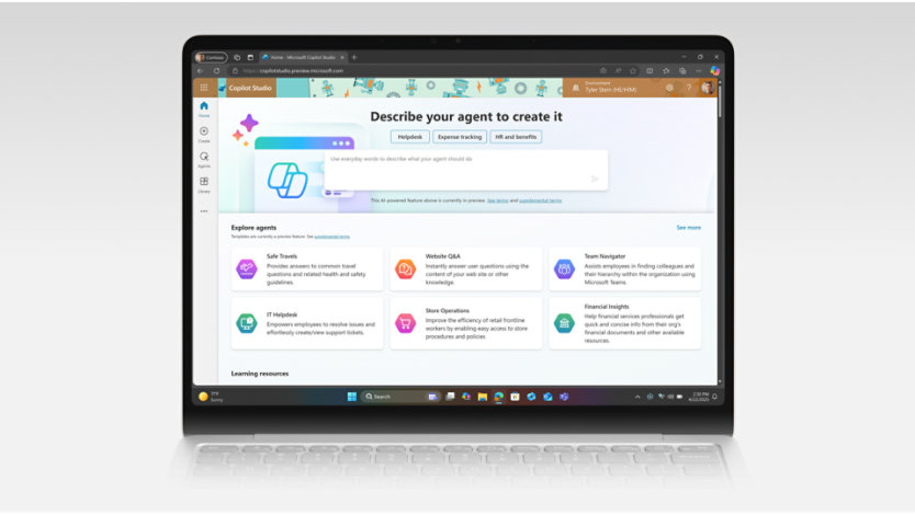 Open Surface Laptop showing Copilot workflows