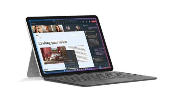 Surface Pro with keyboard showing AI experiences