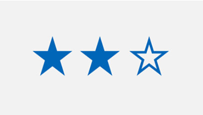 Blue icon of three stars, two filled in and one outlined