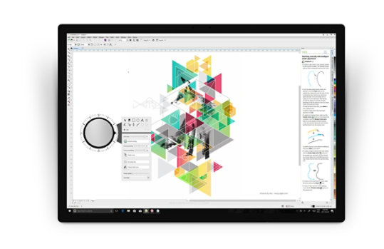Ovladač Surface Dial poskytuje přístup k nástrojům v sadě CorelDRAW Graphics Suite.