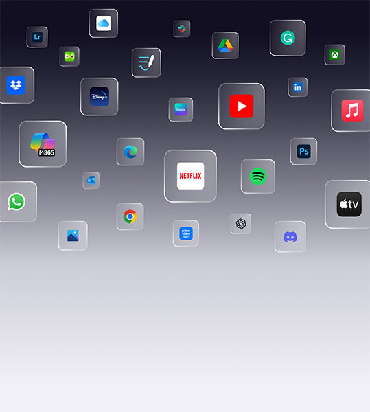 Various app logos on a gradient background